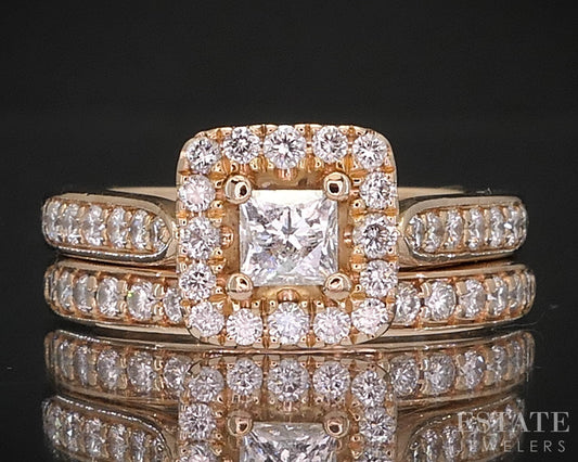 14k Rose Gold Princess LEO Natural .89ctw Diamond Wedding Set 8.1g i19347
