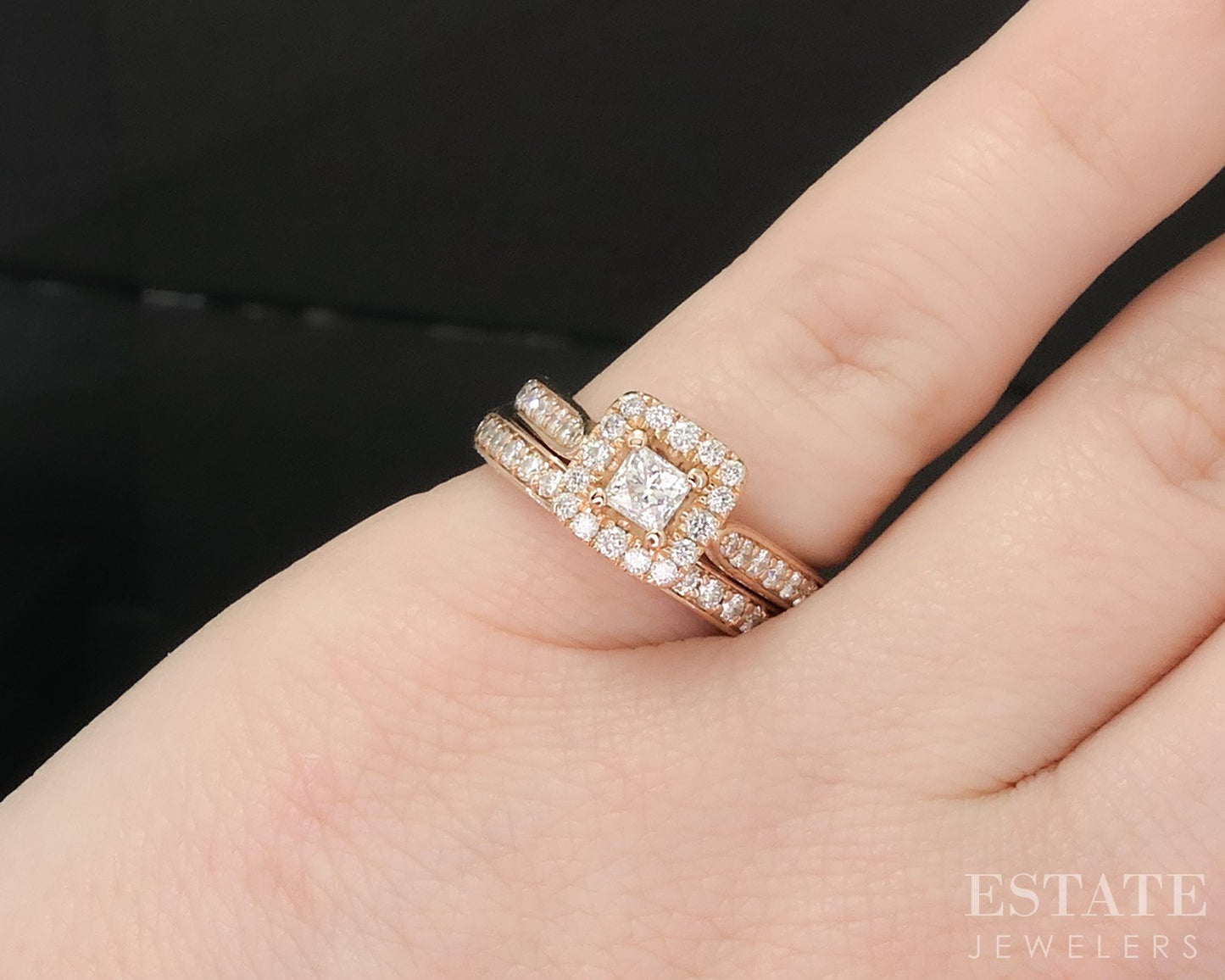 14k Rose Gold Princess LEO Natural .89ctw Diamond Wedding Set 8.1g p83562