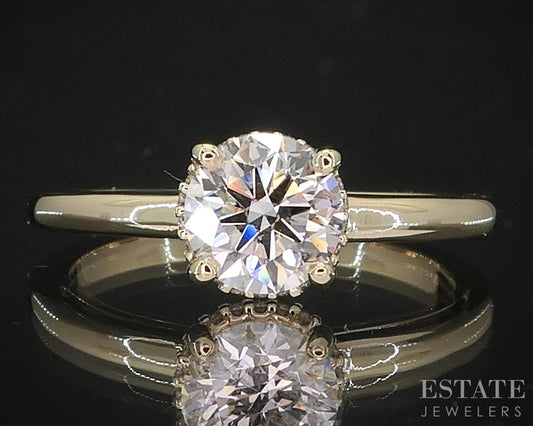 14k Yellow Gold Round Natural 1.00ct Diamond Halo Engagement Ring 3.1g i19365