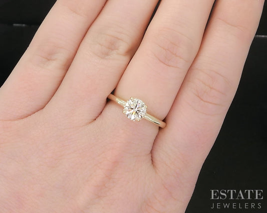 14k Yellow Gold Round Natural 1.00ct Diamond Halo Engagement Ring 3.1g i19365