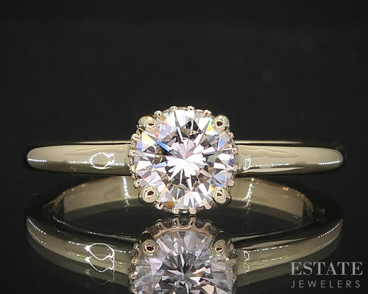 14k Yellow Gold Round Natural .72ct Diamond Halo Engagement Ring 3.2g i19359