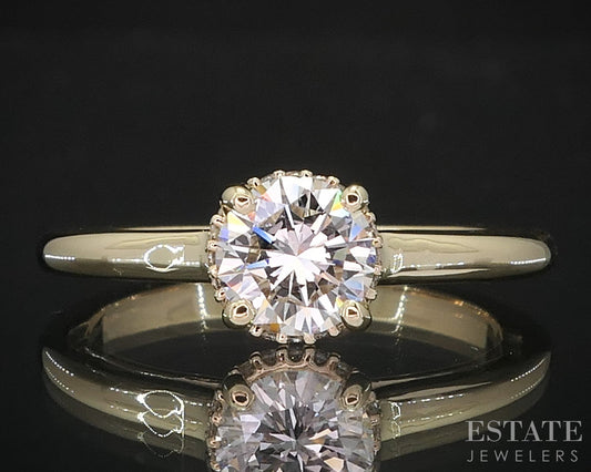 14k Yellow Gold Round Natural .72ct Diamond Halo Engagement Ring 3.2g p83774