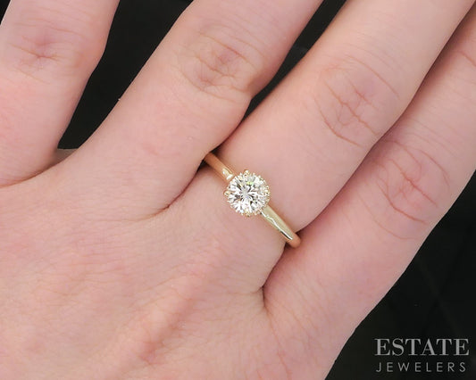 14k Yellow Gold Round Natural .72ct Diamond Halo Engagement Ring 3.2g p83774