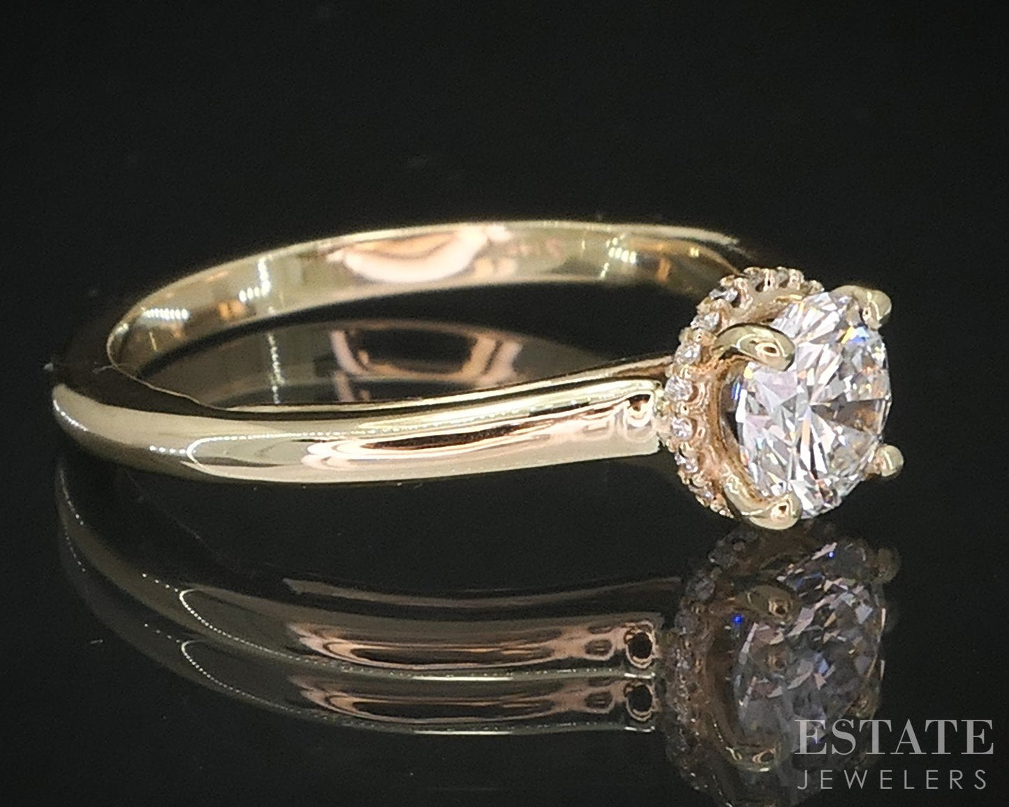 14k Yellow Gold Round Natural .72ct Diamond Halo Engagement Ring 3.2g i19359