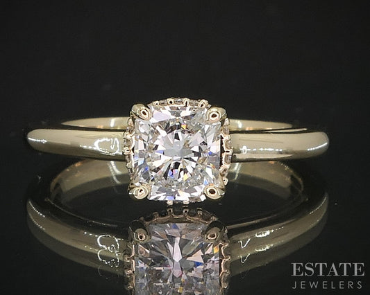 14k Yellow Gold Radiant Natural .80ct Diamond Halo Engagement Ring 3.3g i19361