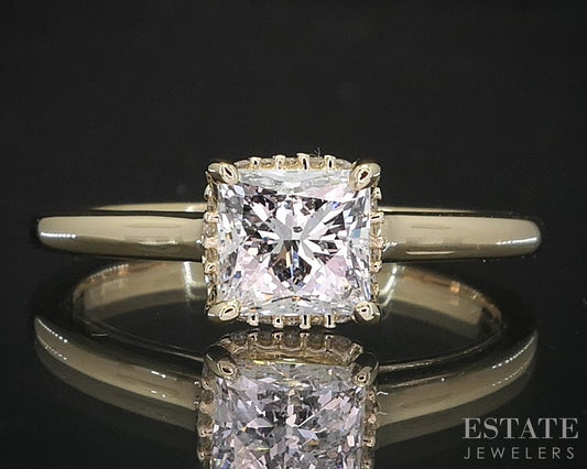 14k Yellow Gold LEO Princess Natural .97ct Diamond Halo Engagement Ring i19356