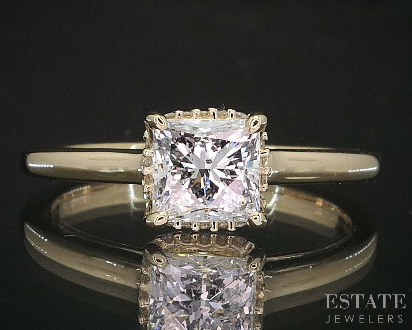 14k Yellow Gold LEO Princess Natural .97ct Diamond Halo Engagement Ring p83770