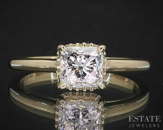 14k Yellow Gold LEO Princess Natural .97ct Diamond Halo Engagement Ring p83770