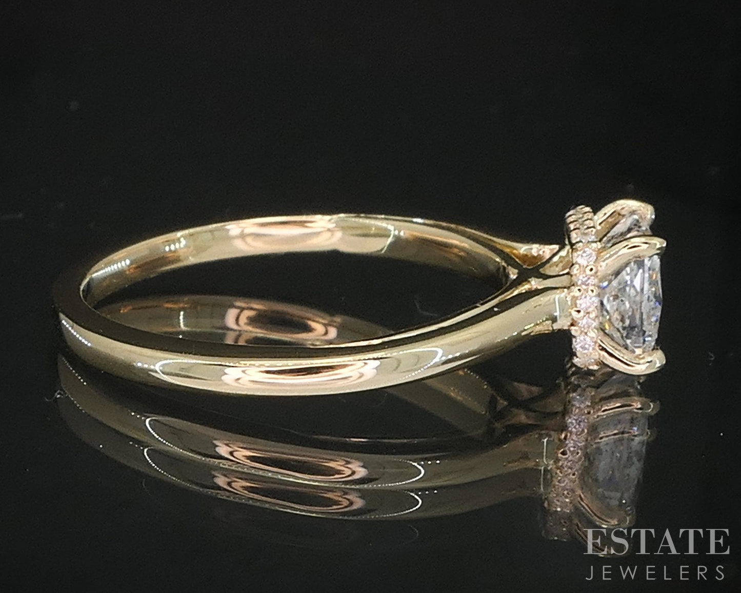 14k Yellow Gold LEO Princess Natural .97ct Diamond Halo Engagement Ring i19356