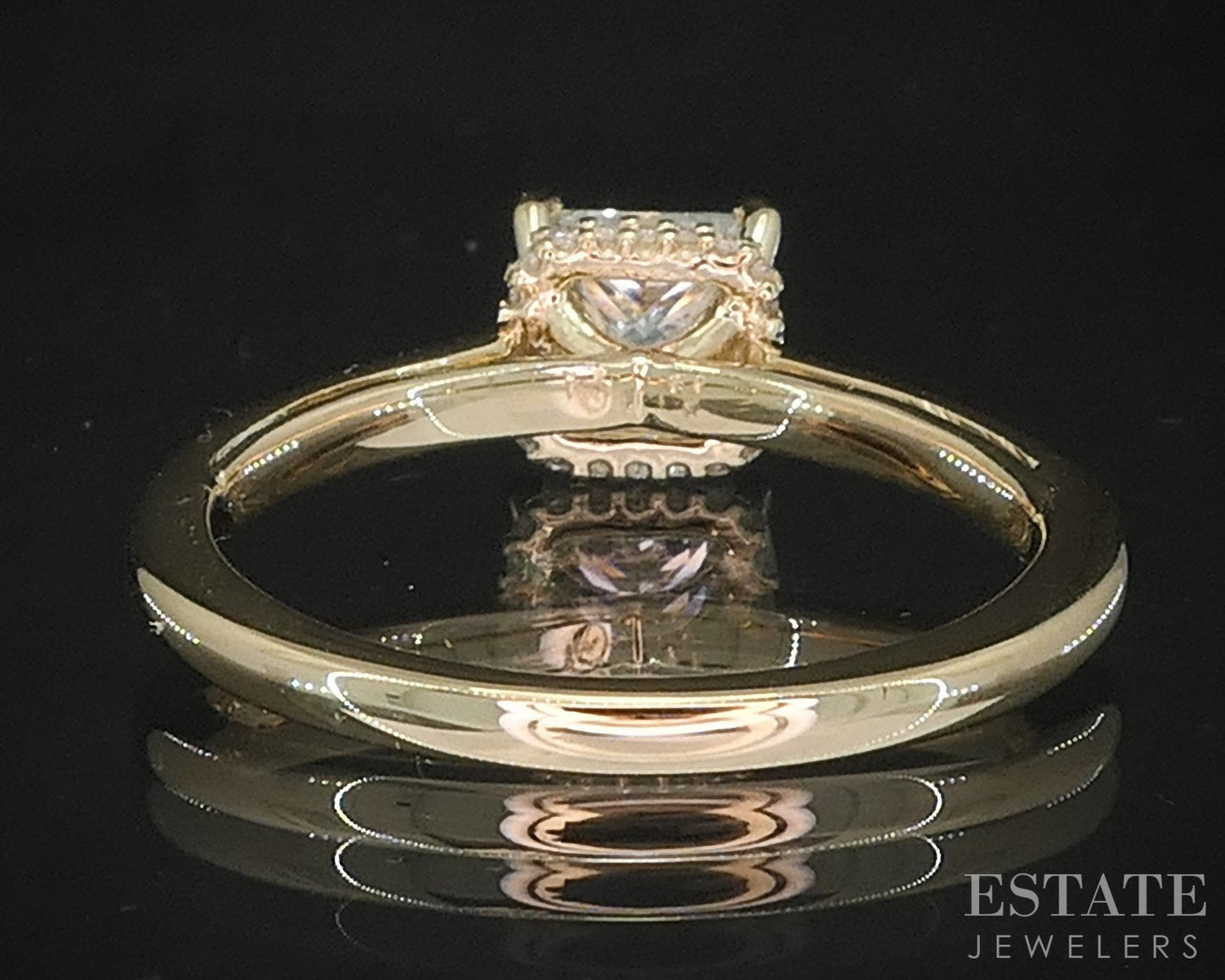 14k Yellow Gold LEO Princess Natural .97ct Diamond Halo Engagement Ring i19356