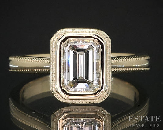 14k Yellow Gold Emerald Natural .90ct Diamond Solitaire Engagement Ring i19366