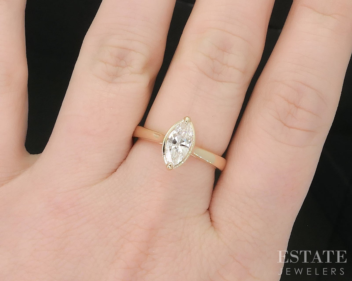 14k Yellow Gold Marquise Natural .82ct Diamond Solitaire Engagement Ring i19360