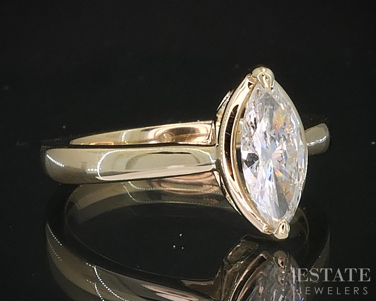 14k Yellow Gold Marquise Natural .82ct Diamond Solitaire Engagement Ring i19360