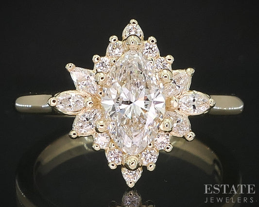 14k Yellow Gold Marquise Natural 1.08ctw Diamond Halo Engagement Ring 4g i19358