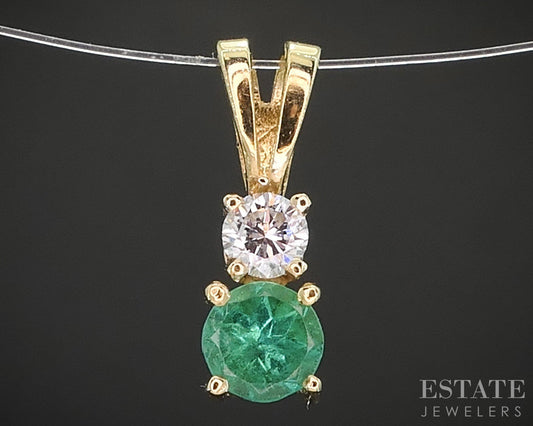 18k Yellow Gold Round Natural Emerald & Diamond Pendant 0.6g i19382b