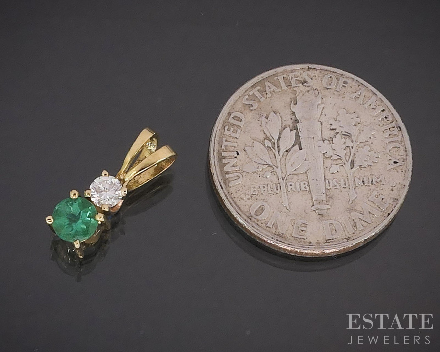 18k Yellow Gold Round Natural Emerald & Diamond Pendant 0.6g i19382b