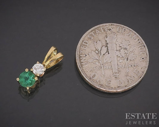 18k Yellow Gold Round Natural Emerald & Diamond Pendant 0.6g i19382b