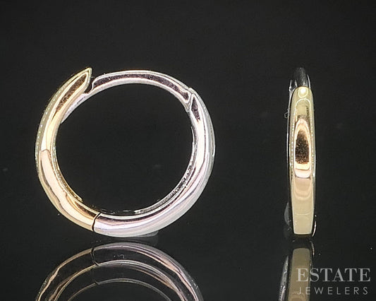 14k Yellow & White Gold Reversible Huggie Hoop Earrings 0.8g i19383b