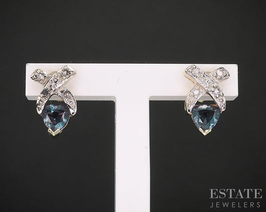 10k Yellow Gold Trillion Cut Alexandrite & Diamond Stud Earrings 1.3g i19384b