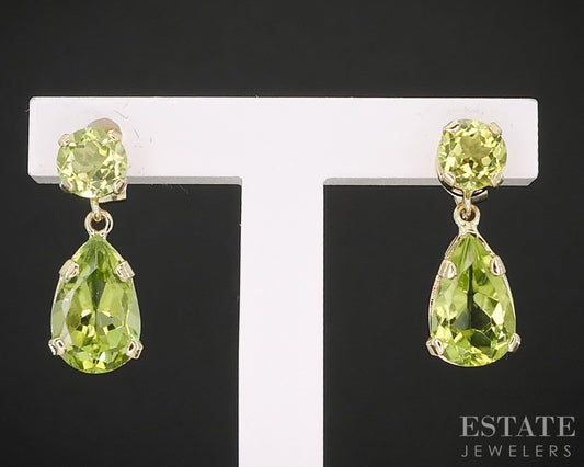 14k Yellow Gold Pear Natural Peridot Teardrop Dangle Earrings 1.2g i19385b
