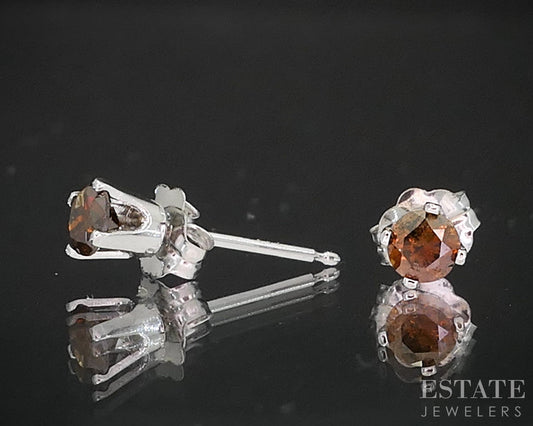 14k White Gold Round Natural .22ctw Orange Diamond Stud Earrings i19392b