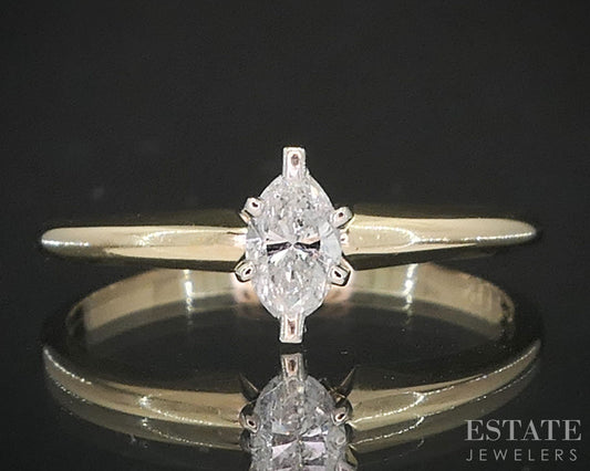 14k Yellow Gold Marquise Natural .18ct Diamond Solitaire Engagement Ring i19394b