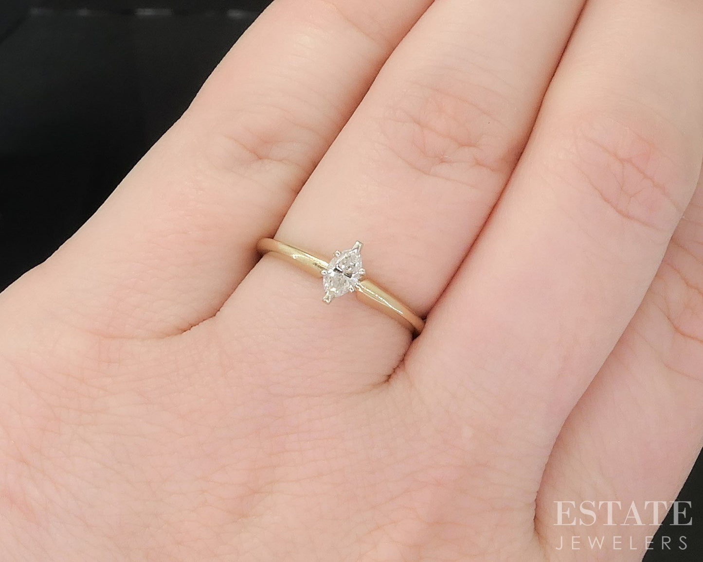 14k Yellow Gold Marquise Natural .18ct Diamond Solitaire Engagement Ring i19394b