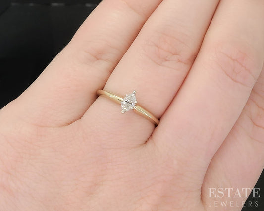 14k Yellow Gold Marquise Natural .18ct Diamond Solitaire Engagement Ring i19394b