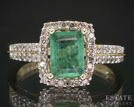 14k Yellow Gold Natural Emerald & Diamond Ladies Halo Ring 2.7g i19401b