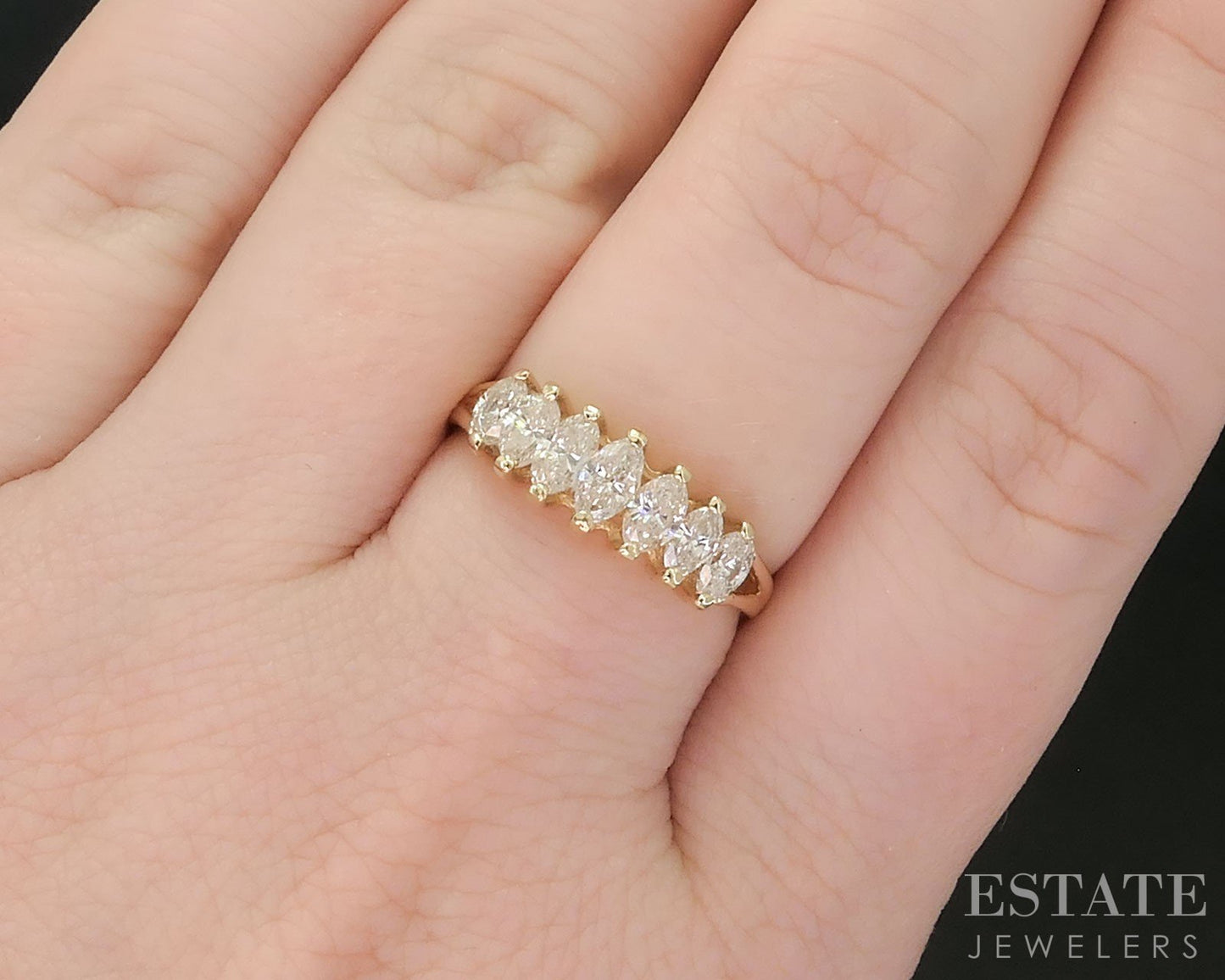 14k Yellow Gold Marquise Natural .60ctw Diamond Ladies Band Ring 2.4g i19397b