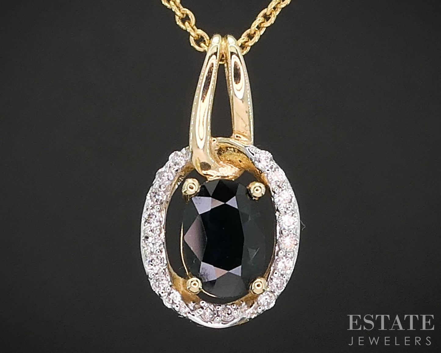 14k Yellow Gold Natural Blue Sapphire & Diamond Halo Necklace 3.4g 18"L i19393b