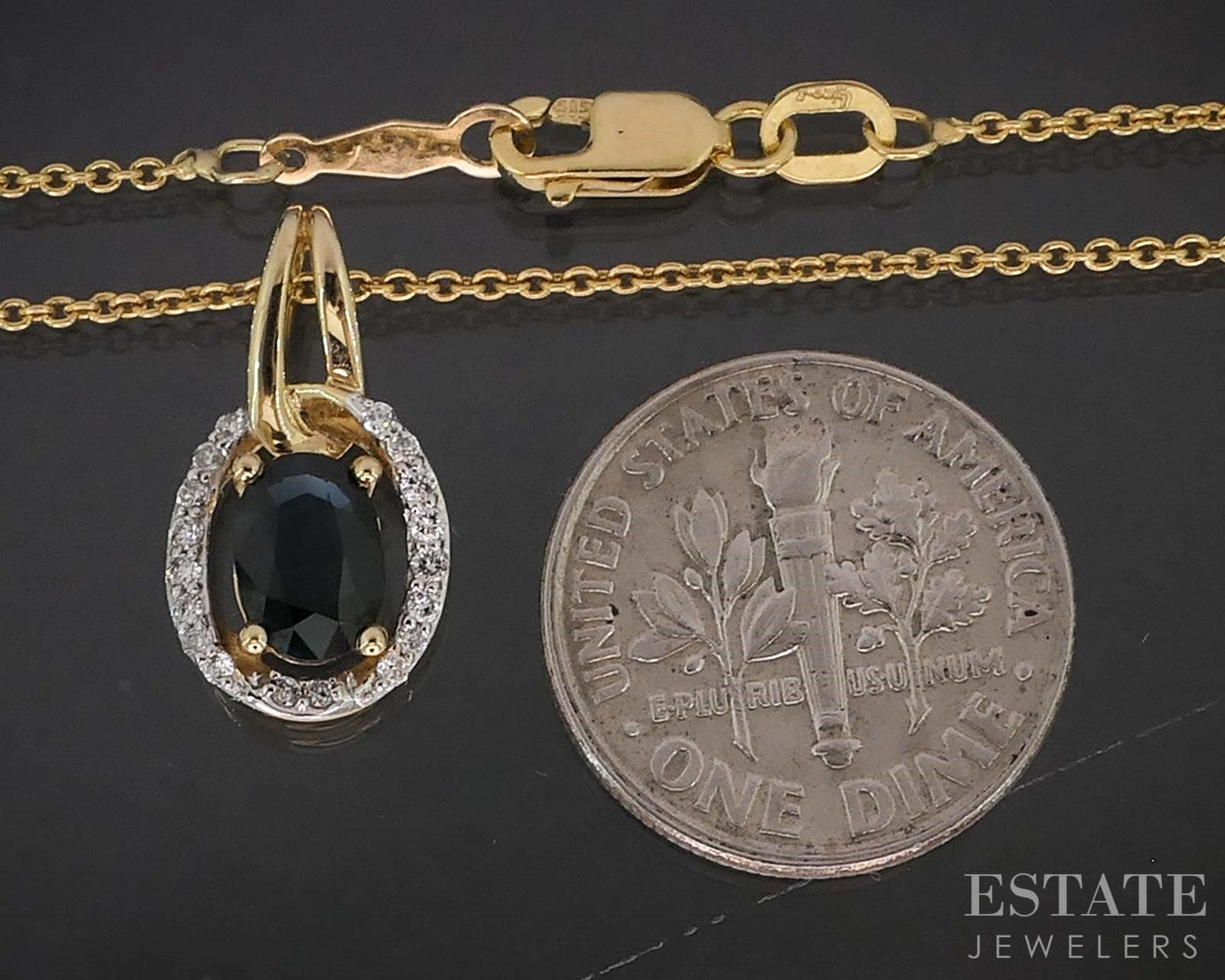 14k Yellow Gold Natural Blue Sapphire & Diamond Halo Necklace 3.4g 18"L i19393b