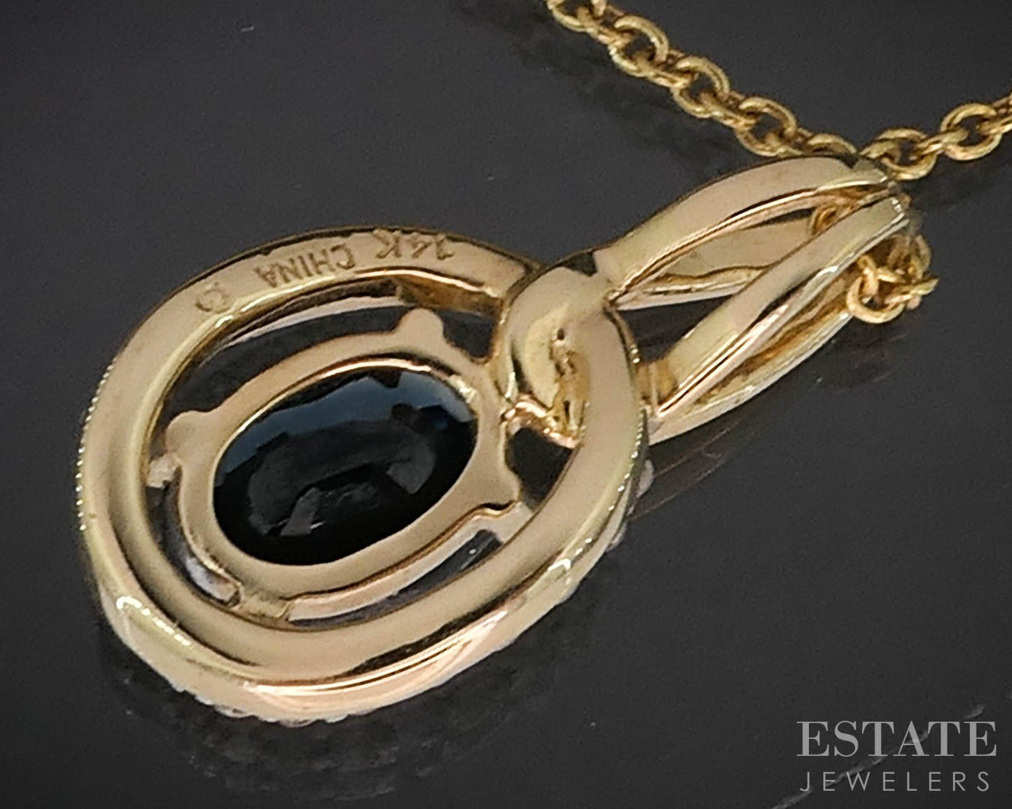 14k Yellow Gold Natural Blue Sapphire & Diamond Halo Necklace 3.4g 18"L i19393b