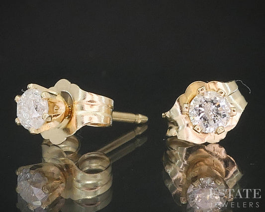 14k Yellow Gold Round Natural .20ctw Diamond Stud Earrings i19390b