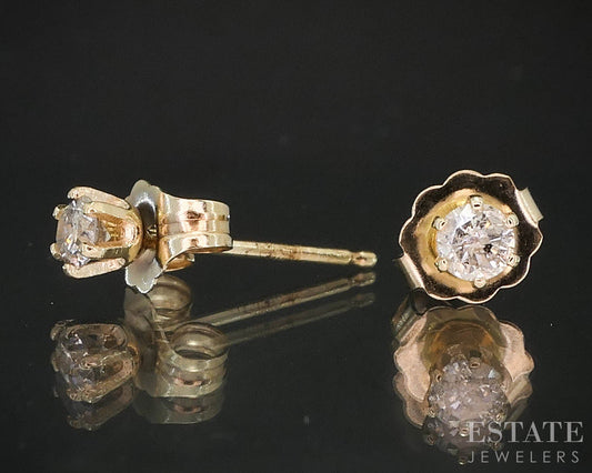 14k Yellow Gold Round Natural .22ctw Diamond Stud Earrings i19391b