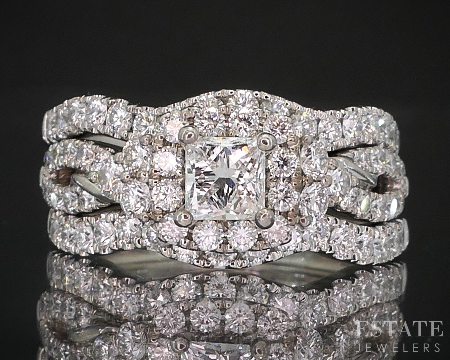 14k White Gold Princess LEO Natural 1.82ctw Diamond Wedding Set 9.8g i19415