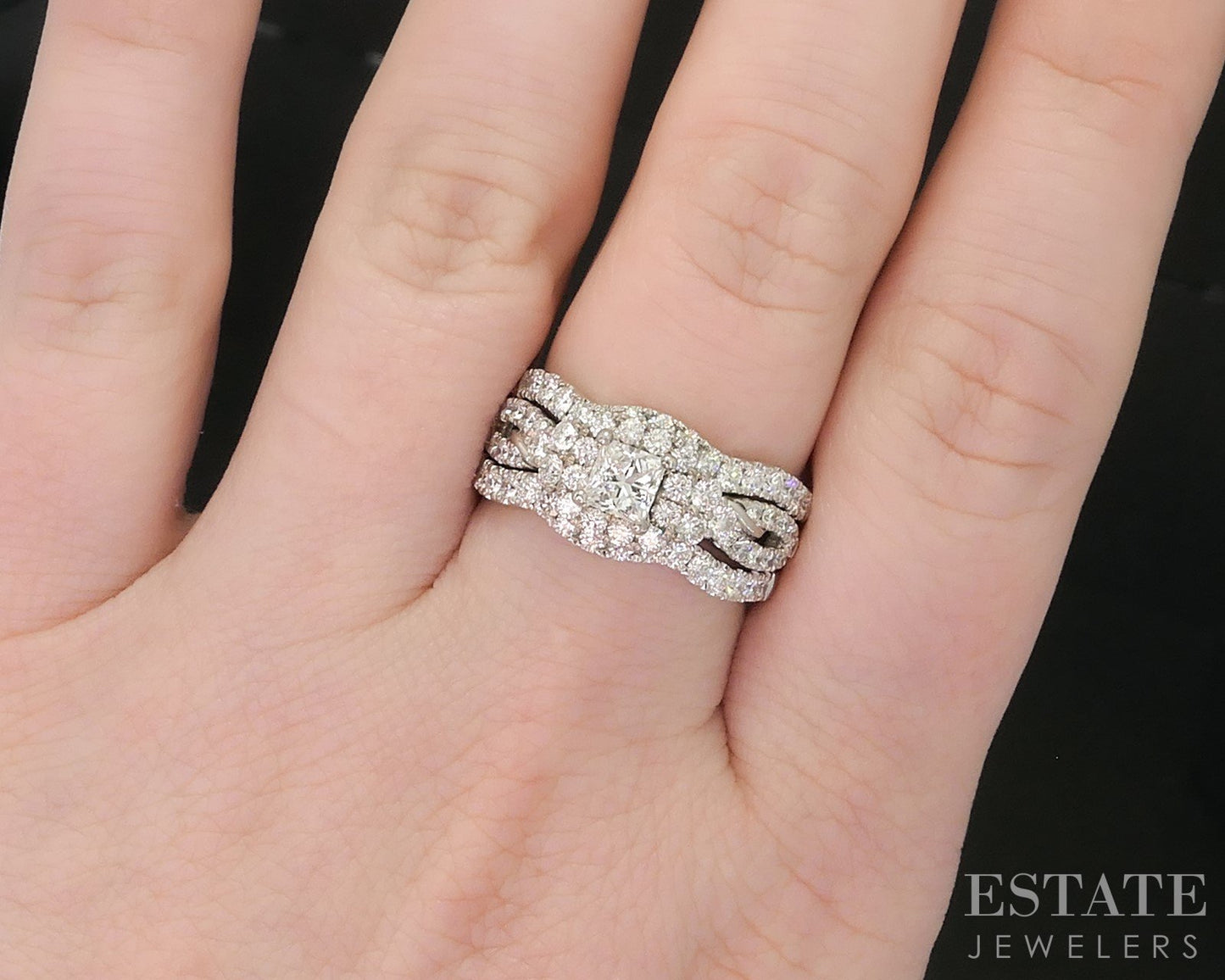 14k White Gold Princess LEO Natural 1.82ctw Diamond Wedding Set 9.8g i19415