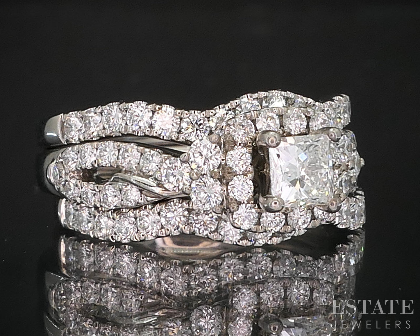 14k White Gold Princess LEO Natural 1.82ctw Diamond Wedding Set 9.8g i19415
