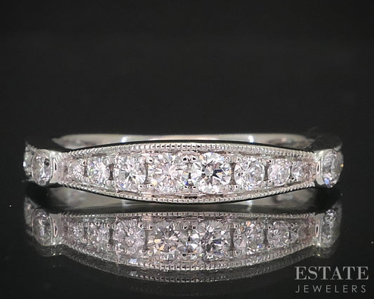 14k White Gold Round Natural .25ctw Diamond Ladies Wedding Band 2.4g i19411