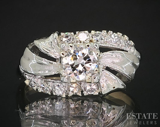 Antique 14k Two Tone Gold Natural .52ctw Diamond Engagement Ring 2.7g i19409