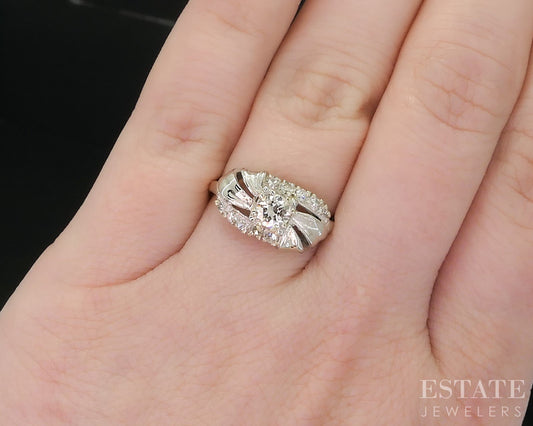 Antique 14k Two Tone Gold Natural .52ctw Diamond Engagement Ring 2.7g i19409
