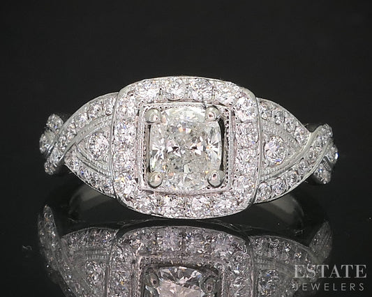 14k White Gold Cushion Natural 1.45ctw Diamond Halo Engagement Ring 4.9g i19413