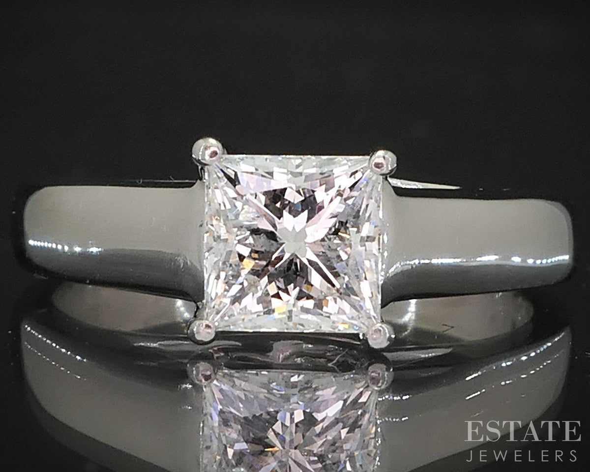 14k White Gold Tolkowsky Princess Natural .96ct Diamond Solitaire Ring 4g i19410