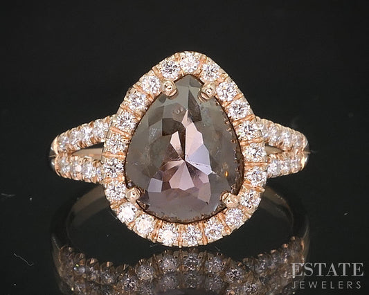 14k Rose Gold Raw Cut Natural 1.00ct Diamond Halo Engagement Ring 3.1g i19408