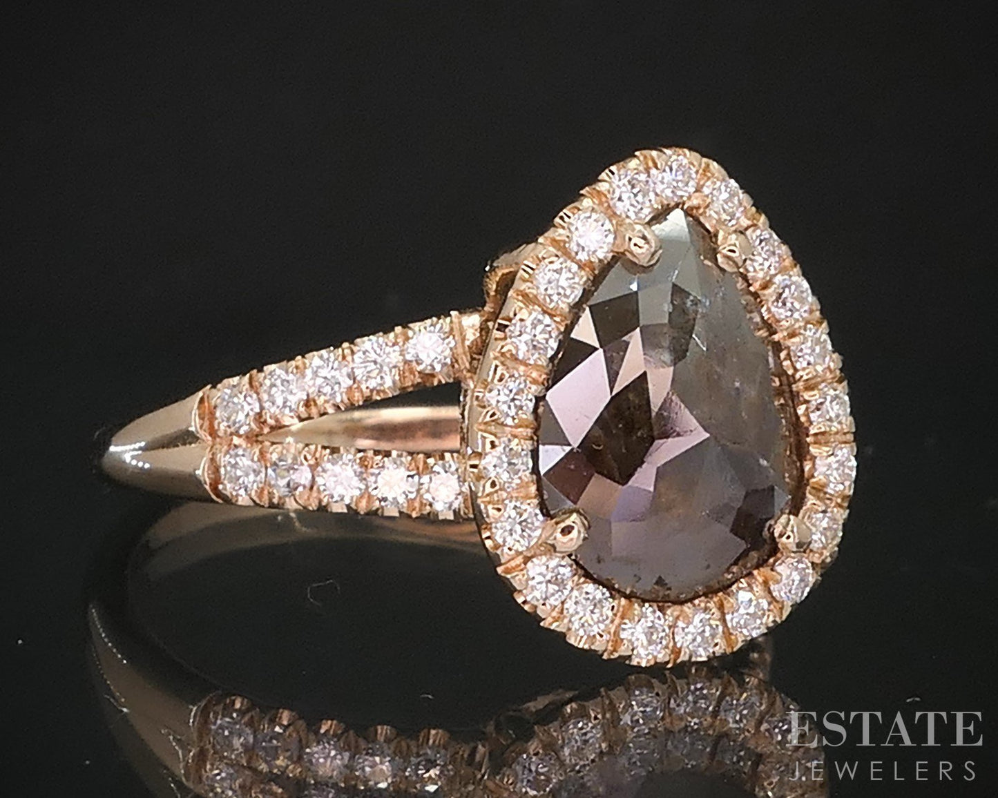 14k Rose Gold Raw Cut Natural 1.00ct Diamond Halo Engagement Ring 3.1g i19408