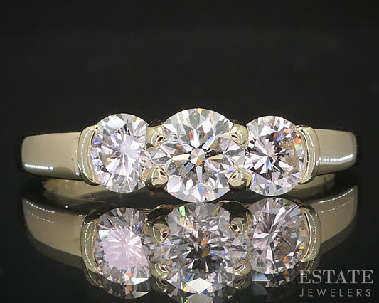 14k Yellow Gold Natural .82ctw Diamond Three Stone Engagement Ring 3.3g i19412