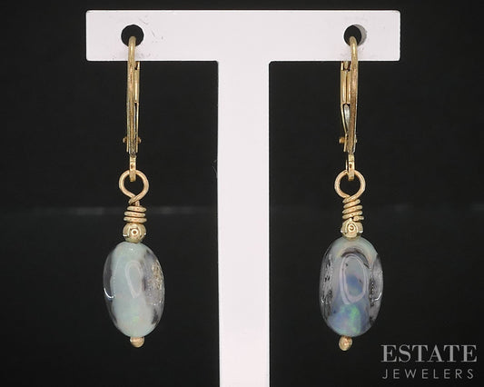 14k Yellow Gold Natural Boulder Opal Dangle Ladies Earrings 1.6g i19475b