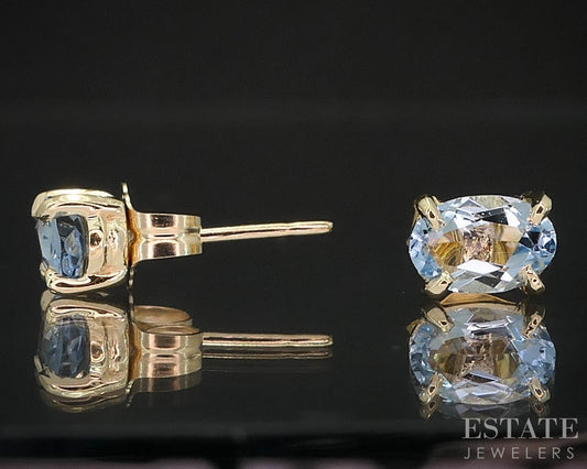 14k Yellow Gold Oval Natural Aquamarine Stud Earrings 1.2g i19469b