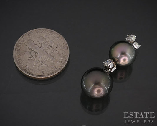 14k White Gold Tahitian Black Pearl & Diamond Ladies Pendant 2.6g i19470b