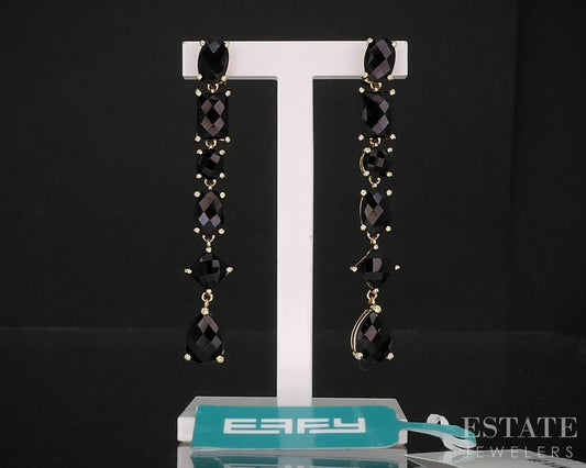 14k Yellow Gold EFFY Natural Black Onyx Dangle Ladies Earrings 4.4g i19462b